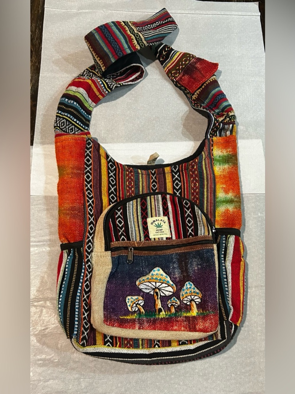 HIMALAYA HANDMADE /Unique Design Mushroom Hand Embroidery crossbody bag